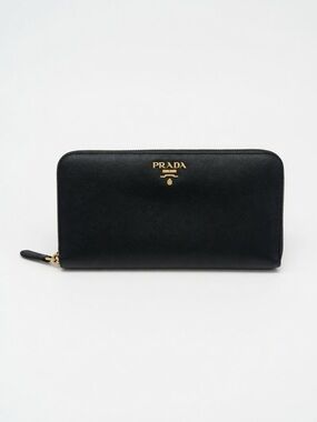 Prada Black Vitello Move E Zip Around Long Wallet 1ML506 Portaf Grande Lampo